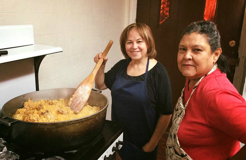 Two women cooking together