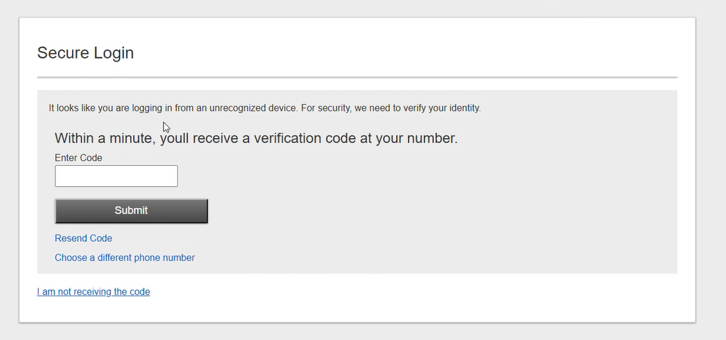 Secure Login screen with a field to enter the verification code