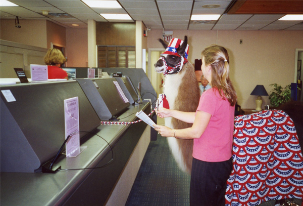Tammy Turnage, a former Cape Fear employee now with Self-Help, is shown with “Dolly Llama.”